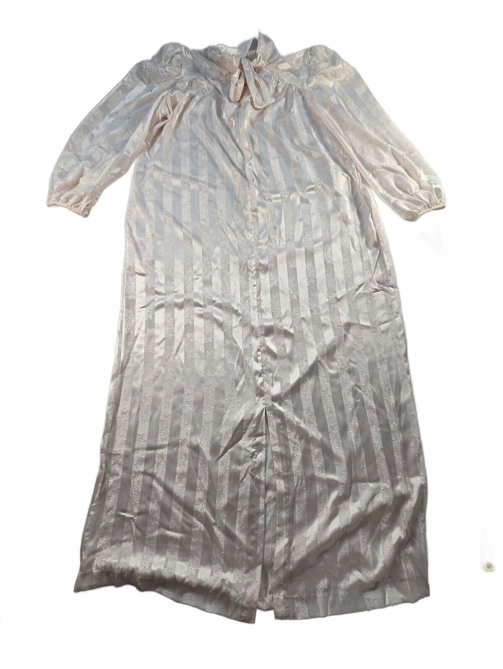 With Tags! 80s Vintage Satin Stripe Maxi Nightgown Robe Coquette Balletcore